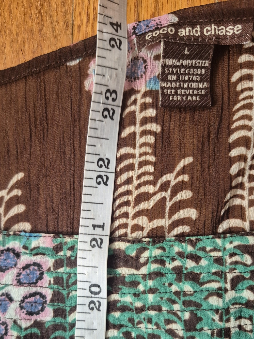 Boho Floral Sheer Square-Neck Women’s Top in Brown and Teal - Picture 6 of 7
